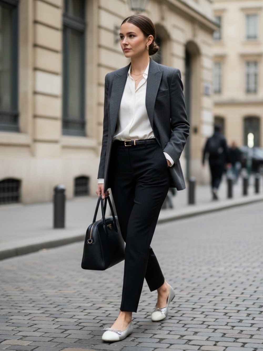 Prada Two-Tone Metallic Silver and Cream Ballet Flats